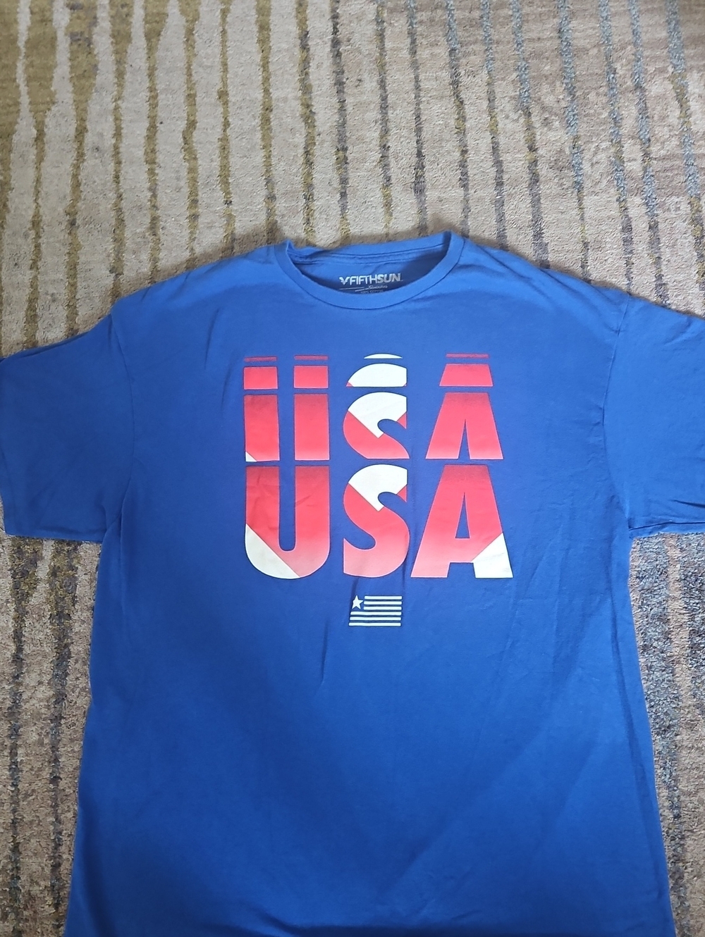 Fifth Sun Blue Tee with Red & White USA Graphic